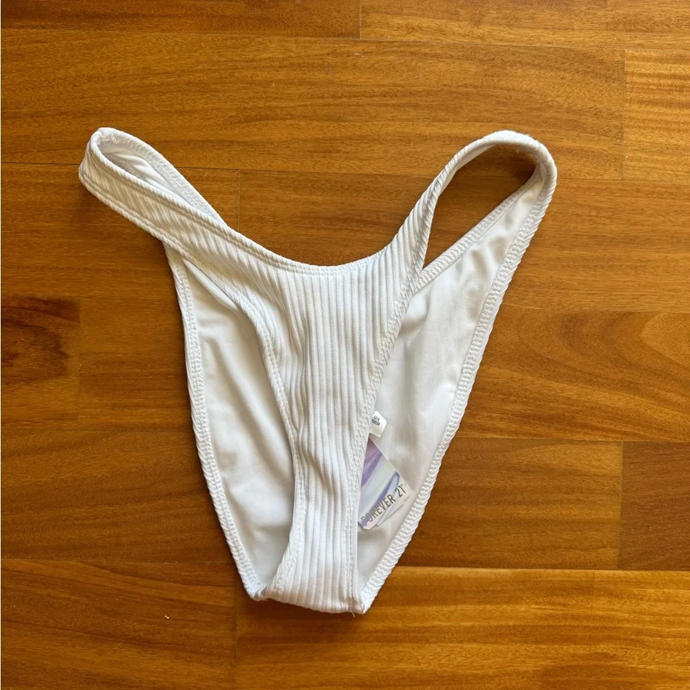 White Ribbed Bikini Bottom - Picture 1 of 5